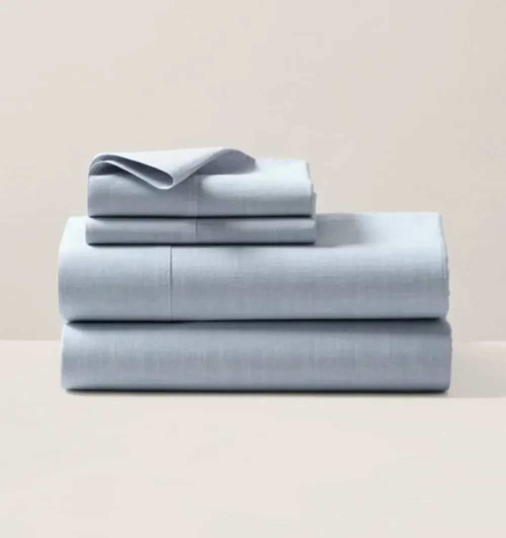 Ralph Lauren Queen Flat Sheet Workshirt Chambray Cotton Blue $215 NEW NWT